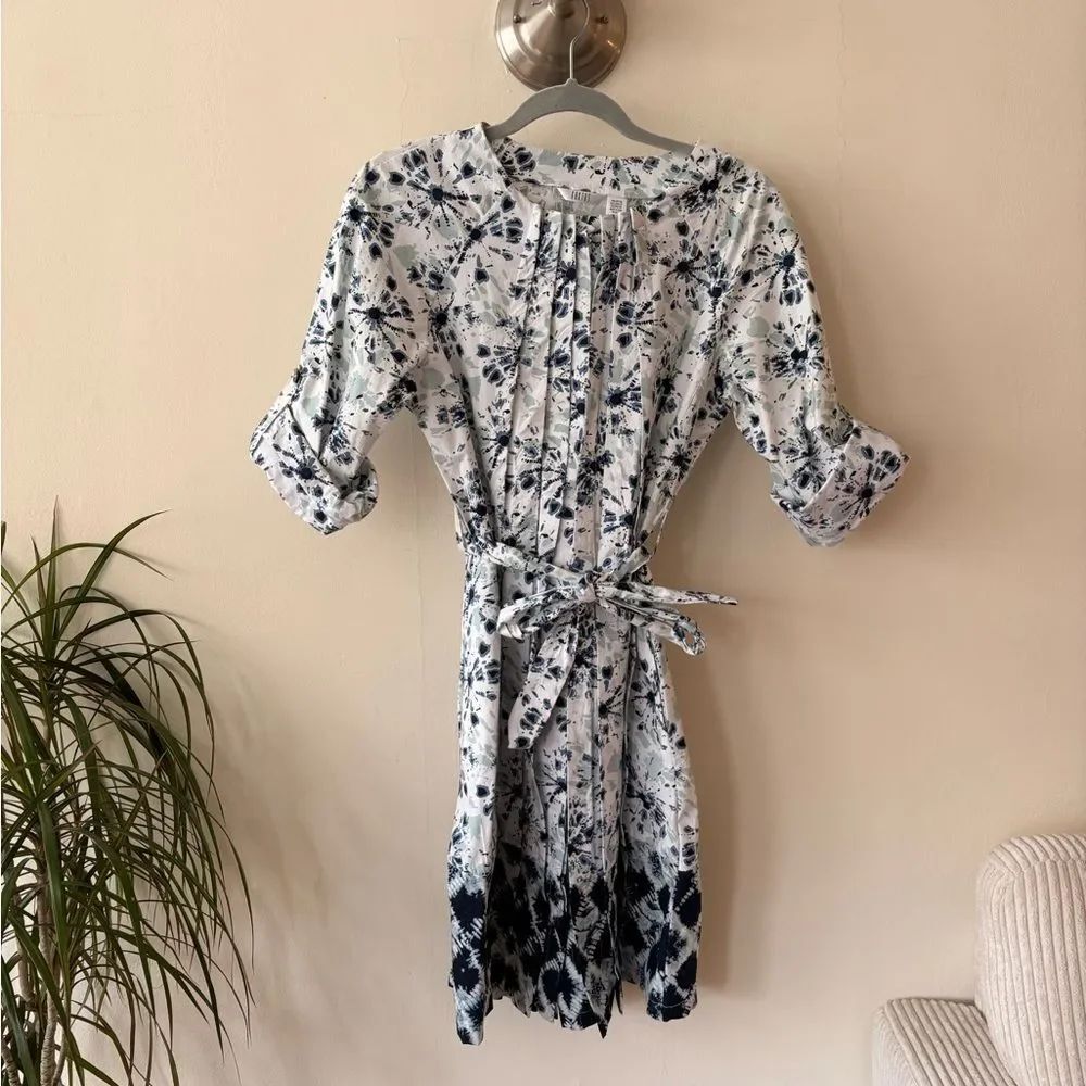 Kaktus White Navy Floral Tie Waist Mini Dress Size Small Boho Vacation Dress